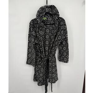Vera Bradley Womens Fleece Robe Diamond Geometric Pattern Black White Size S/M